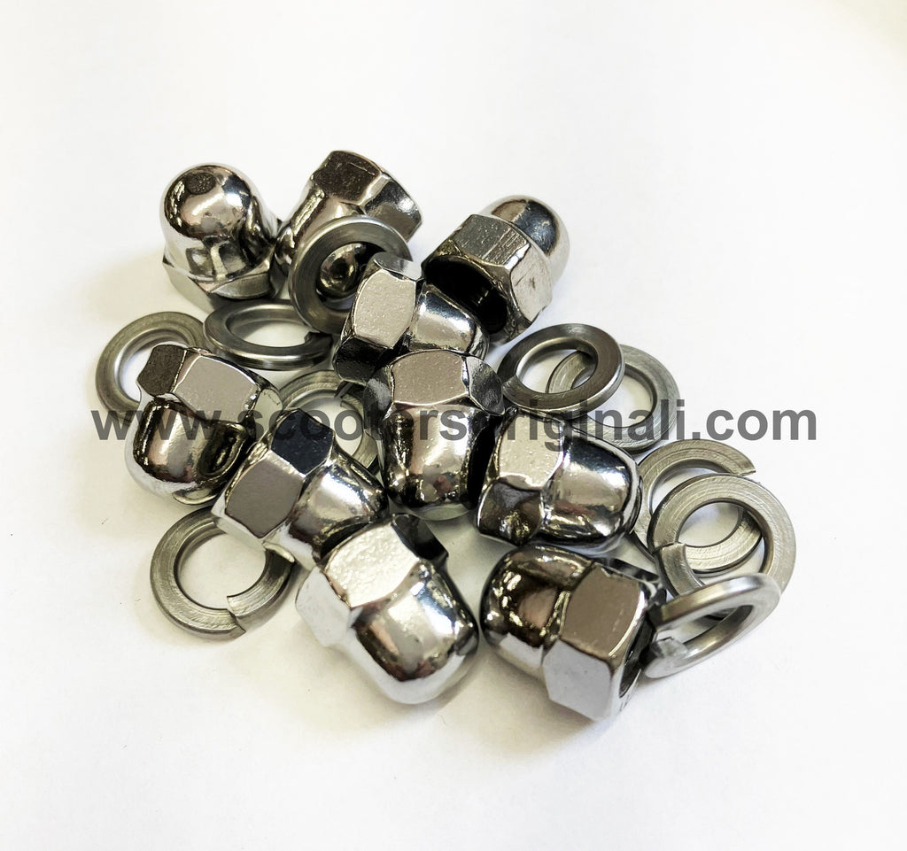 Vespa Wheel Rim Domed Cap Nut Set - Both Rims - Stainless