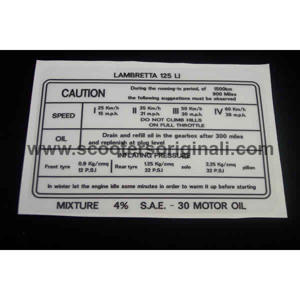 Lambretta: Sticker- Running In - Li 125