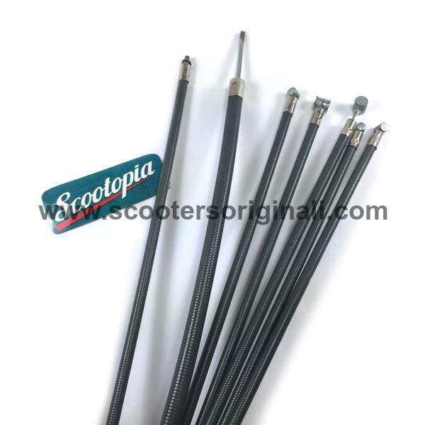 Lambretta Cable Set - Series 1-3 - LI-SX-TV - Friction Free with Grease Nipples - Grey - Scootopia