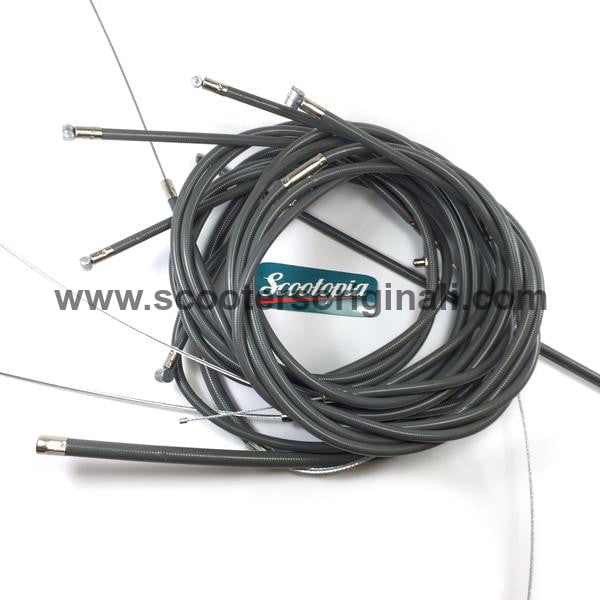 Lambretta Cable Set - Series 1-3 - LI-SX-TV - Friction Free with Grease Nipples - Grey - Scootopia