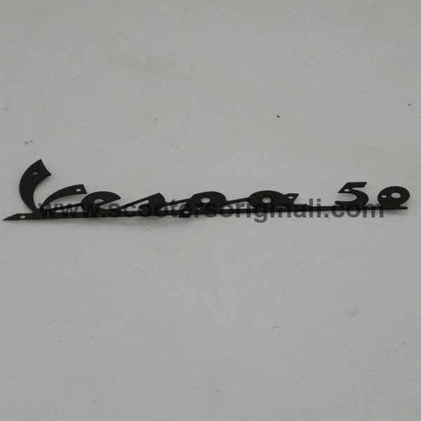 Vespa: Badge - Legshield - "Vespa 50" - Script, Black