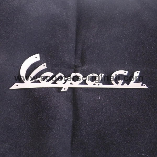 Vespa: Badge - Legshield - "Vespa GL" - Script, Chrome