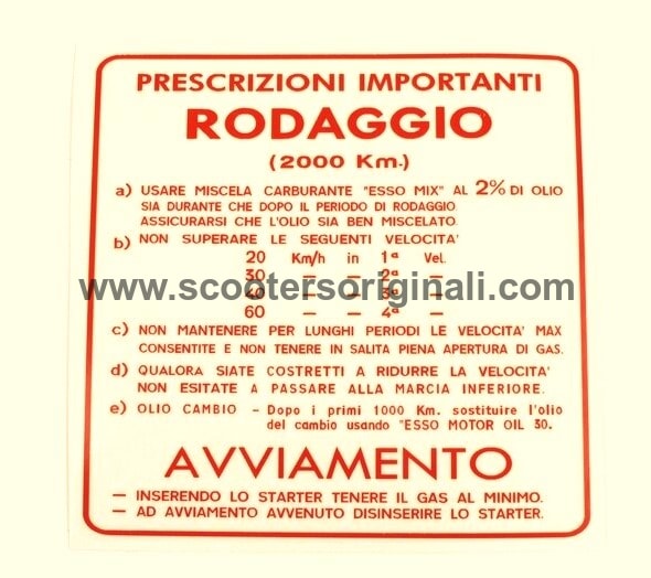 Vespa 4 Speed - 2% - Running In Sticker - Red - Italian