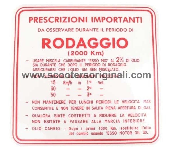Vespa 3 Speed - 2% - Running In Sticker - Red - Italian