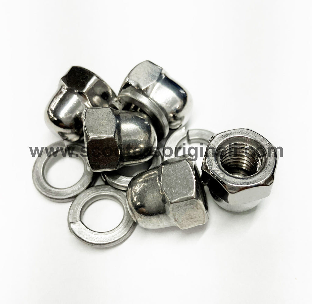 Vespa Wheel Rim Domed Cap Nut Set - Stainless