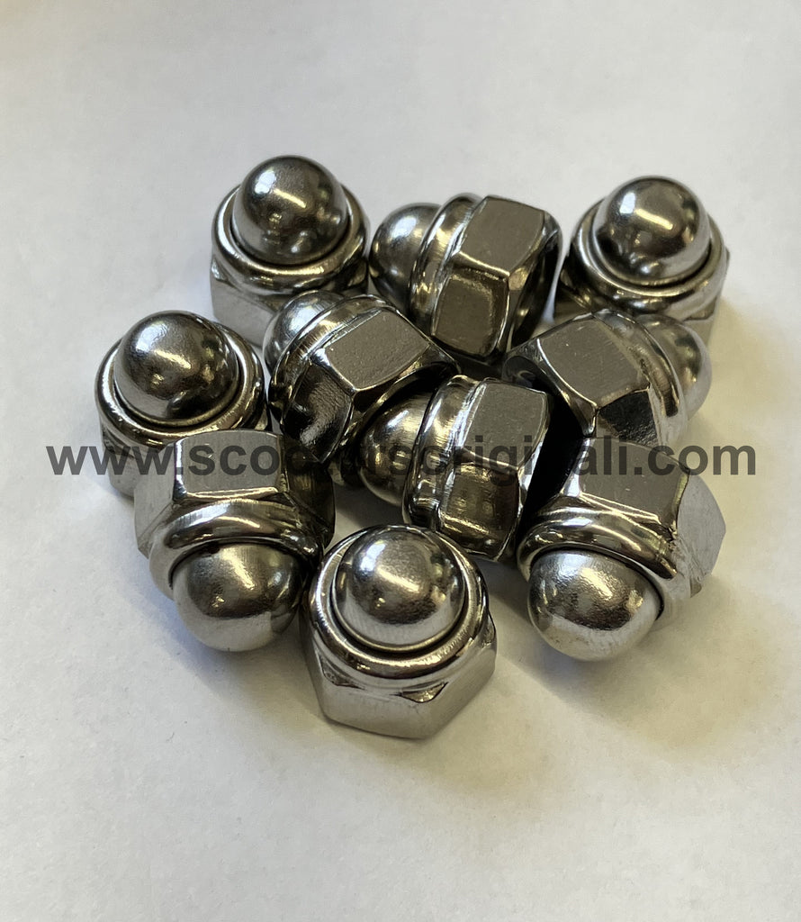 Lambretta Wheel Rim Nut - Dome Nyloc - 13mm Socket - Stainless - Pkt-10