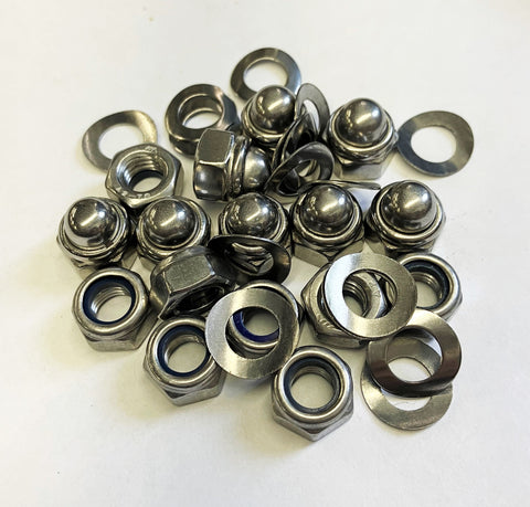 Lambretta Wheel Rim Hardware Set - Dome - Open Nyloc Nut and Washer - 13mm Socket - Stainless - Scootopia
